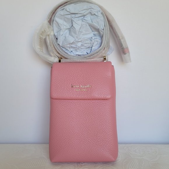 KATE SPADE Bradley North/South Pebbled Leather Phone Crossbody- Rococo Pink